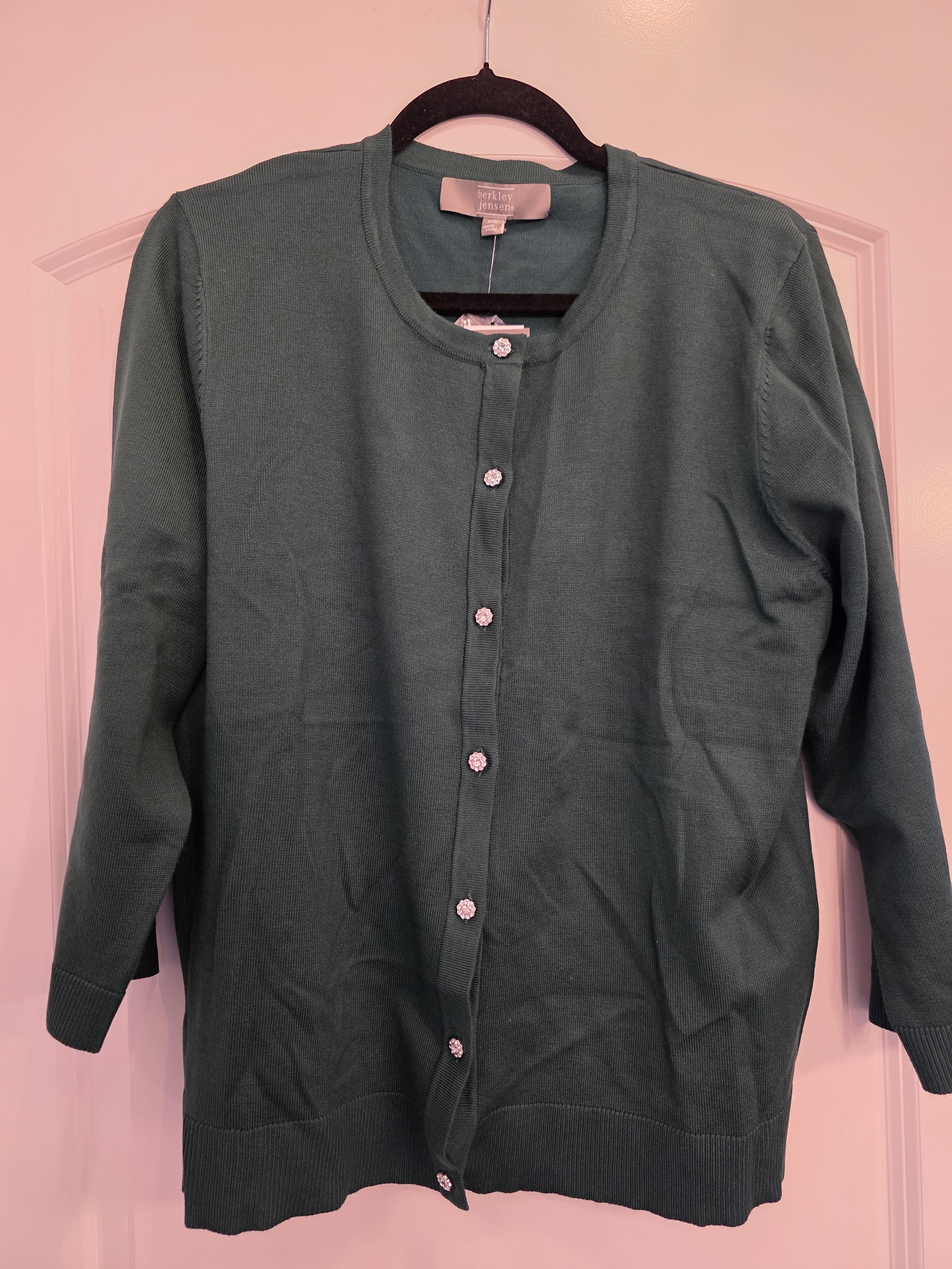Women's Dark Green Button-Front Cardigan Sweater